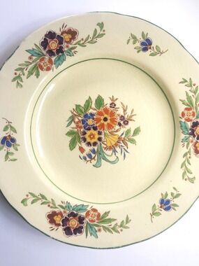 Mintons “Marlow” Dinner Plate • 9" • Replacement Plate • Floral Green Rim • Read